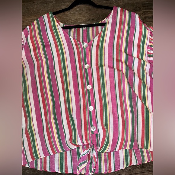 Notations Colorful Button Down Tie Blouse - Picture 8 of 8